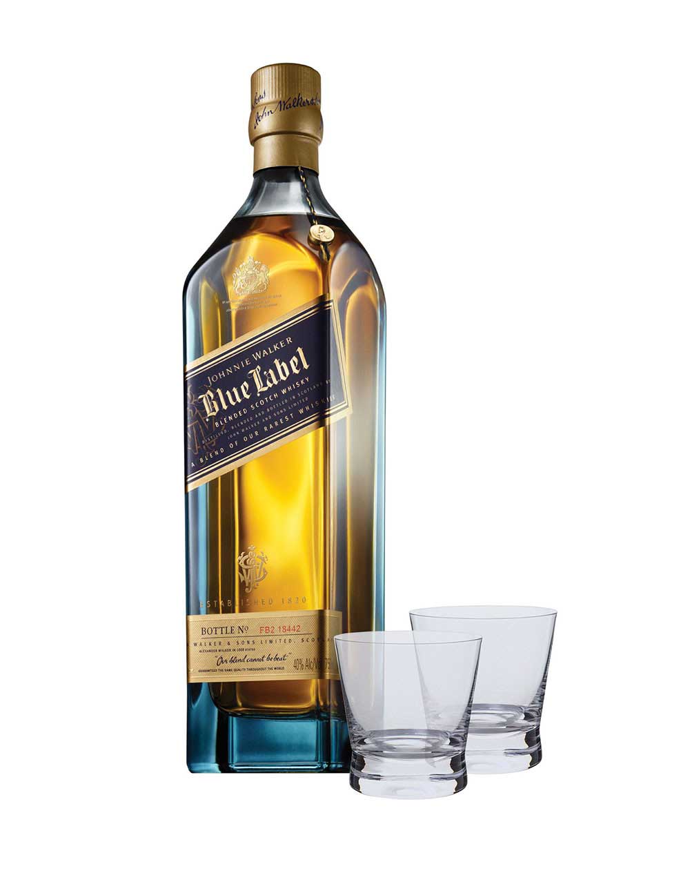 Johnnie Walker Blue Label with Two Scotch Glasses